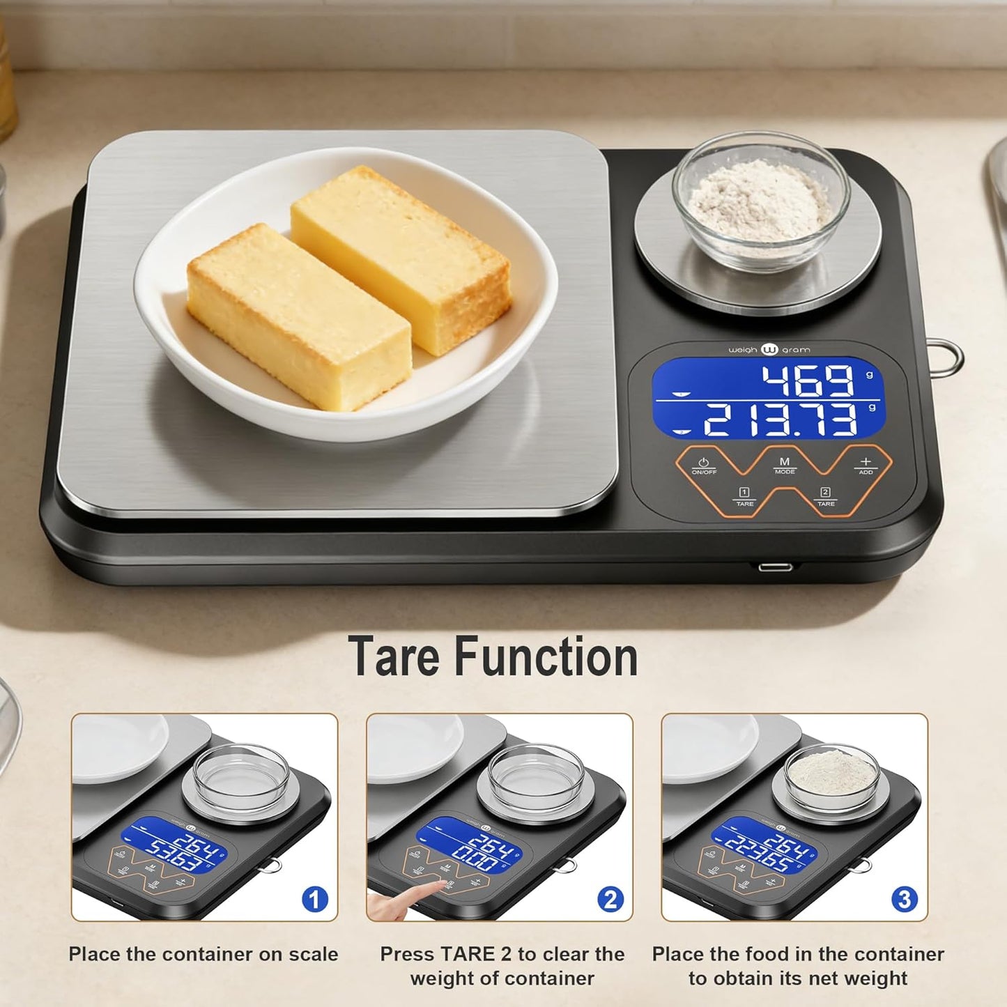 Rechargeable 0.01g/5kg Dual Platform Food Kitchen Scales Digital Weight Grams and Ounces, Two Precisions Kitchen Scale for Sourdough Bread, Baking and Cooking with 3 Units Tare, Accumulation Functions