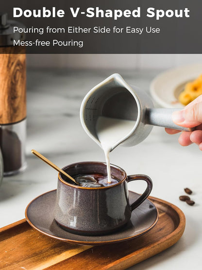 Espresso Cups Ceramic, 200ML Espresso Measuring Cup with Handle, Expresso Shots Cups with Scale, Espresso Accessories, White