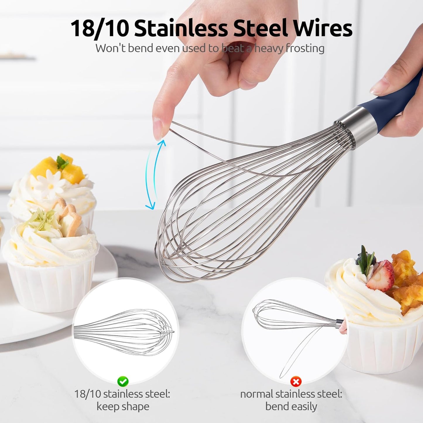U-Taste 7" Mini Whisk for Cooking: 18/8 Stainless Steel Small Metal Kitchen Wisk, Tiny Hand Mixing Tool for Coffee, Egg, Sauce, 6-Wires Compact Head for Baking, Beating in Bowl, Mug, Jar (Set of 2)
