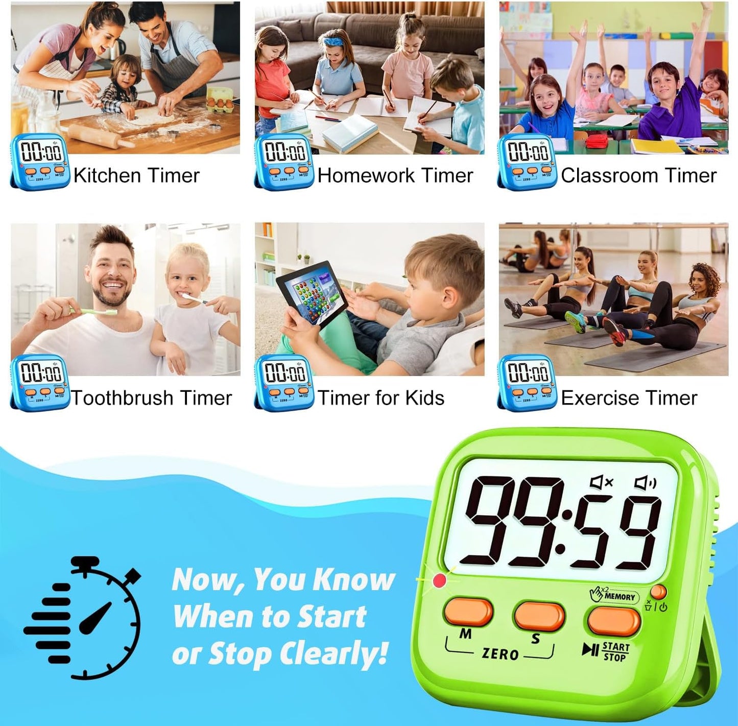 2 Pack Digital Timer for Kids, Magnetic Kitchen Timers for Cooking, Egg, Teachers, Classroom, Study, Exercise, Oven Baking - AAA Battery Included