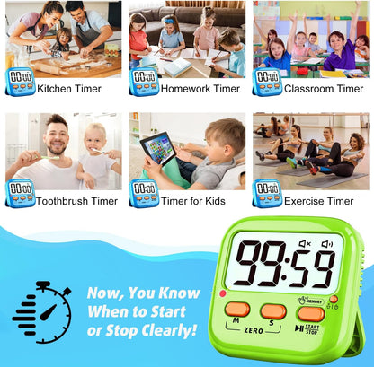 2 Pack Digital Timer for Kids, Magnetic Kitchen Timers for Cooking, Egg, Teachers, Classroom, Study, Exercise, Oven Baking - AAA Battery Included