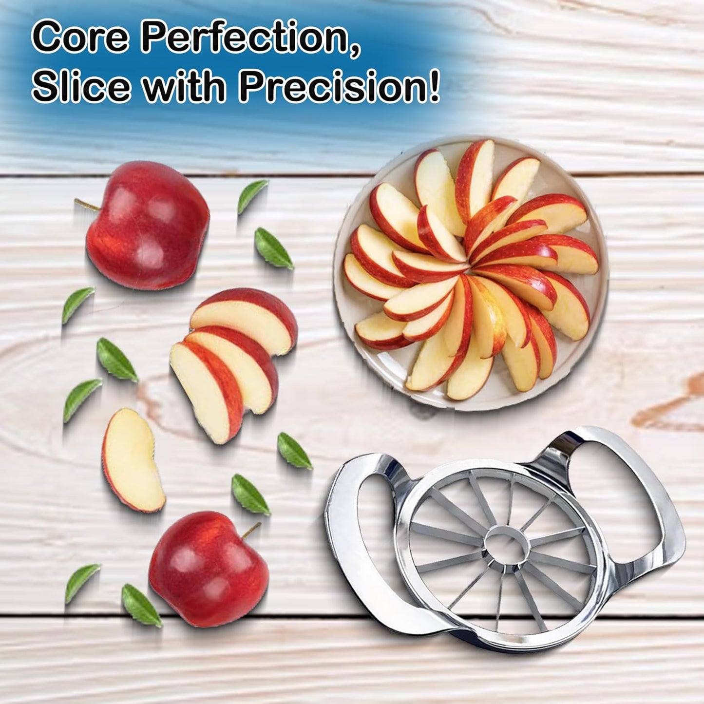 Apple Slicer and Corer - 12 Blade Extra Large, Stainless Steel Apple Cutter - Heavy Duty, Easy to Use, Kitchen Tool