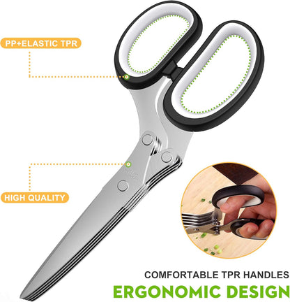 Fun Unique Kitchen Gadgets: Herb Scissors Set - Updated 2026 Cool Kitchen Tools for Cutting Fresh Garden Herbs - Sharp 5-Blade Shears with Cover, Anti-Rust Stainless Steel, Dishwasher Safe (Blue)