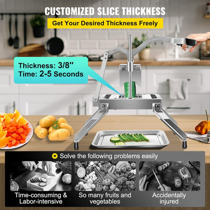 VEVOR Commercial Vegetable Fruit Dicer,Onion Cutter Heavy Duty Stainless Steel Removable and Replaceable Kattex Chopper,3/8" Tomato Slicer with Tray Perfect for Potatoes, Carrots, peppers, Silver