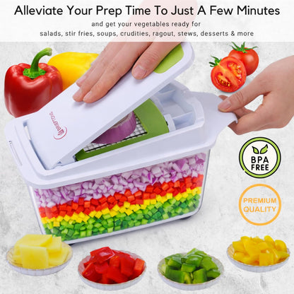 Brieftons QuickPush Food Chopper: Strongest & 200% More Container Capacity, 30% Heavier Duty, For Onion, Fruit and Vegetable Chopping, with 3 Dicer Cutter Blades, Keep-Fresh Lid, and 5 Recipe Ebooks
