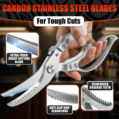 2 in 1 Kitchen Scissors for Food – Stainless Steel Blade & Plastic Cutting Board Scissors with Safety Lock | 9.5" Tomato Knife, Fruit & Vegetable Cutter – Easy-to-Use Kitchen Shears for Meat, Cheese