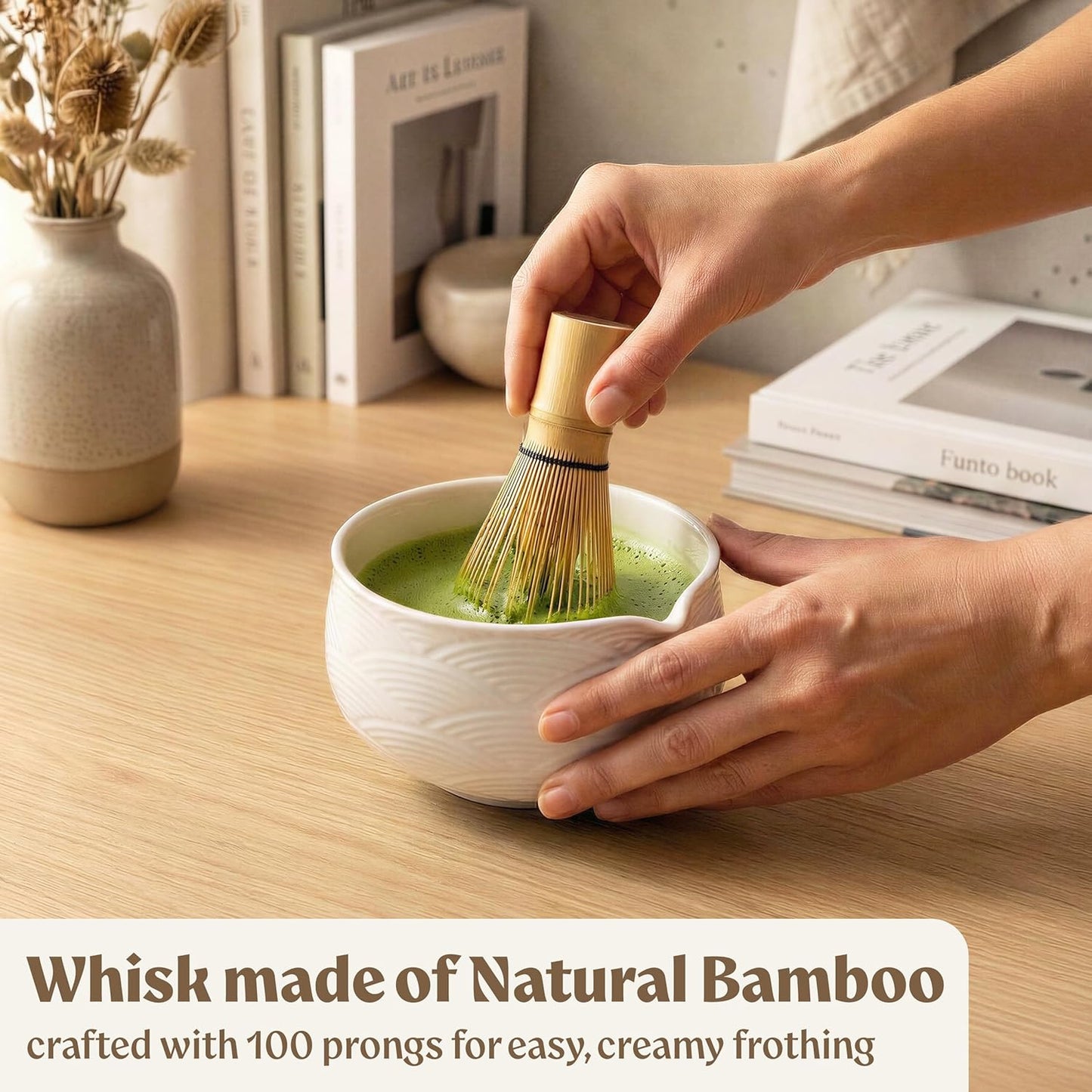 EDELHAUS Matcha Kit Whisk Set (7 Pcs) - Complete Matcha Set, Matcha Bowl with Spout, Whisk with Holder, Bamboo Scoop with Rest and Sifter, Perfect Kit for Matcha Lovers (Sakura Pink)