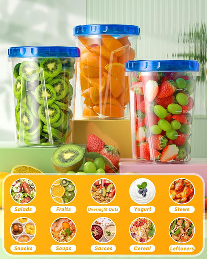 BiuLeon 6 Pack-24 oz Freezer Storage Containers, Plastic Food Storage Containers with Twist Top Lids, BPA Free and Reusable Soup Containers with Lids, Leakproof/Microwave/Dishwasher Safe