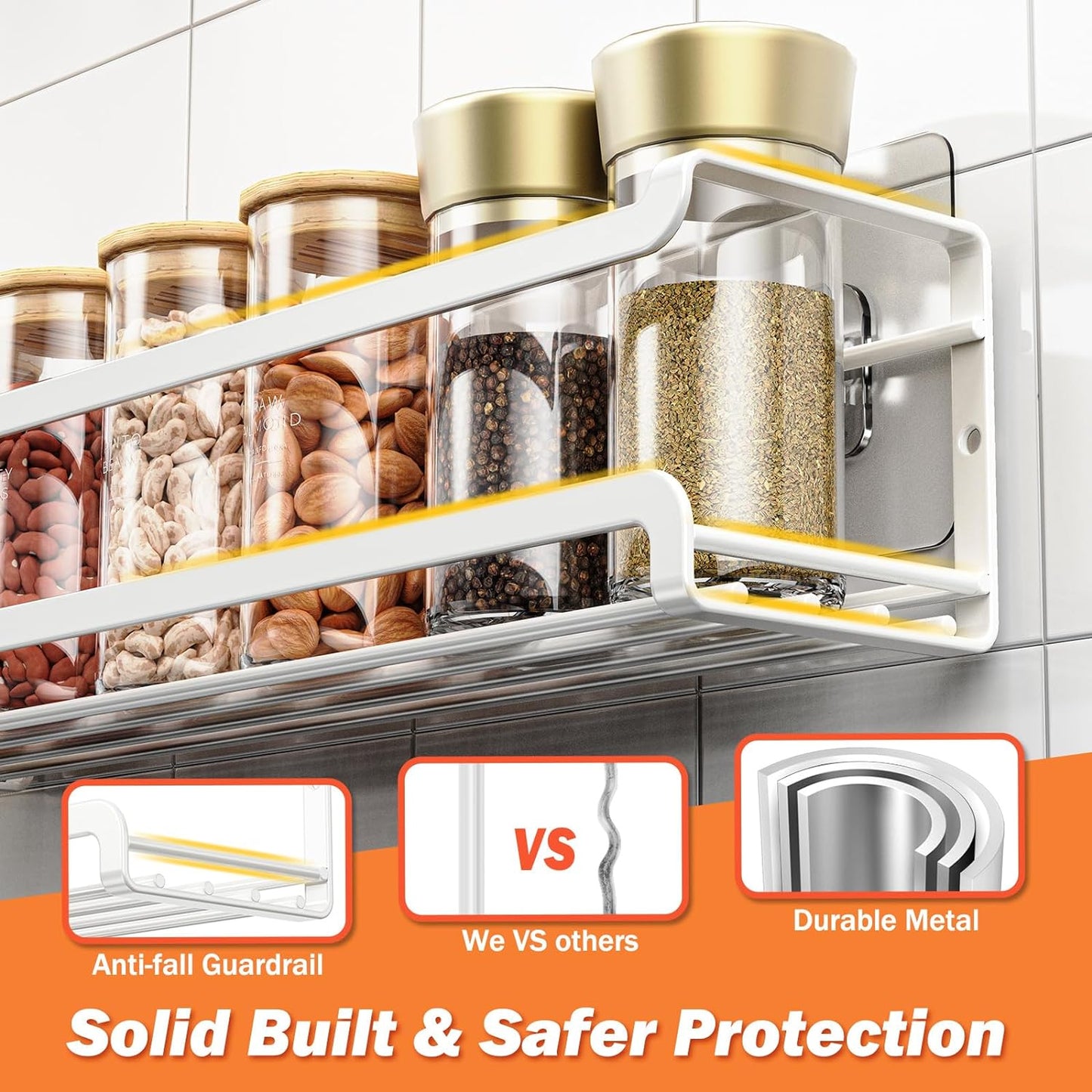 Bunoxea Spice Rack Wall Mounted 4 Pack,Space-Saving Spice Organizer for Spice Jars and Seasonings,Screw or Adhesive Hanging Spice Rack Organizer for Your Kitchen Cabinet,Pantry Door,11.41x2.75x2.75in
