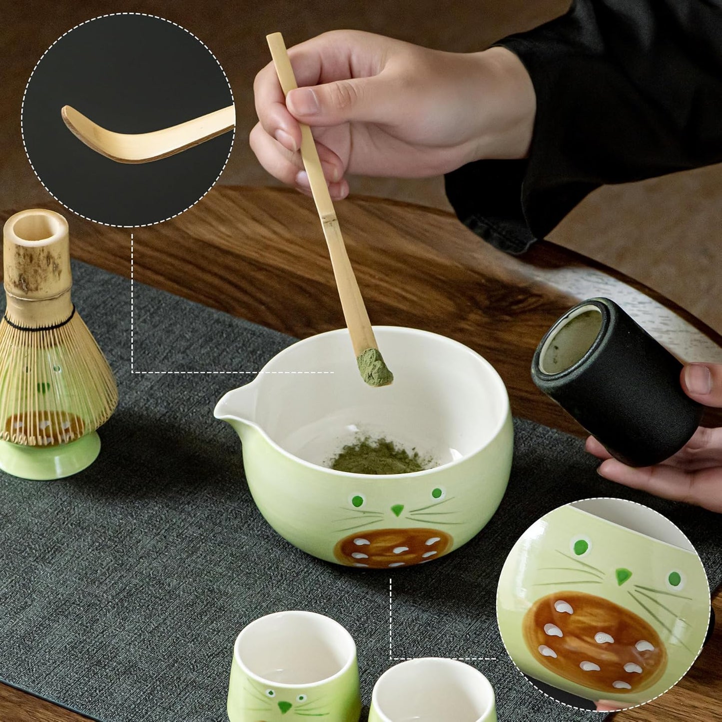 Matcha Whisk Set, Cute Strawberry Matcha Bowl Set with 2 Cups, Bamboo Whisk, Scoop & Holder, Matcha Kit Gift for Tea Lovers and Tea Ceremony, Birthday, Anniversary