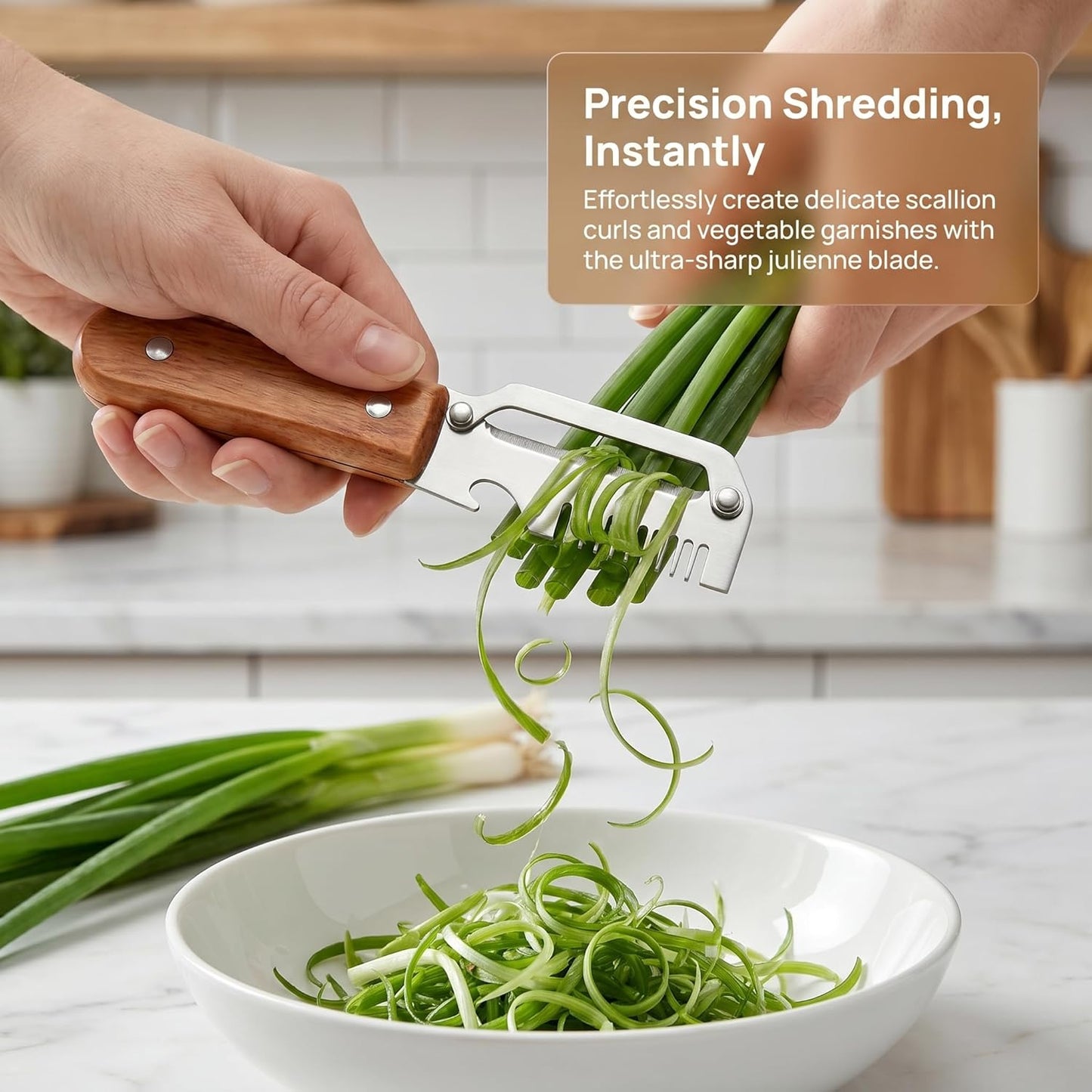 2026 Upgrade 3-in-1 Veg Peeler, Wood Handle Thick Stainless Steel Wide Blade, Scallion Shredder & Bottle Opener, Ultra-Sharp Multi Peeler for Potato Carrot Kitchen Camping Travel (1pcs+1ps)