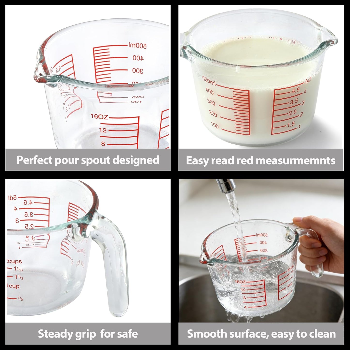 VRUIFA Glass Measuring Cup For Baking and Cooking, Dishwasher, Freezer, Microwave and Oven Safe, Apartment Kitchen Essentials Tools (16 oz)
