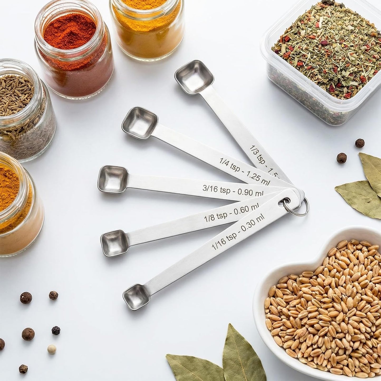5 Pcs Teaspoon Measuring Spoons,Small Measurings Spoons Mini Square Bowl Measure Spoon Set Stainless Steel Measuring Spoon for Cooking and Baking(1/3, 1/4, 3/16, 1/8, 1/16 Tsp)