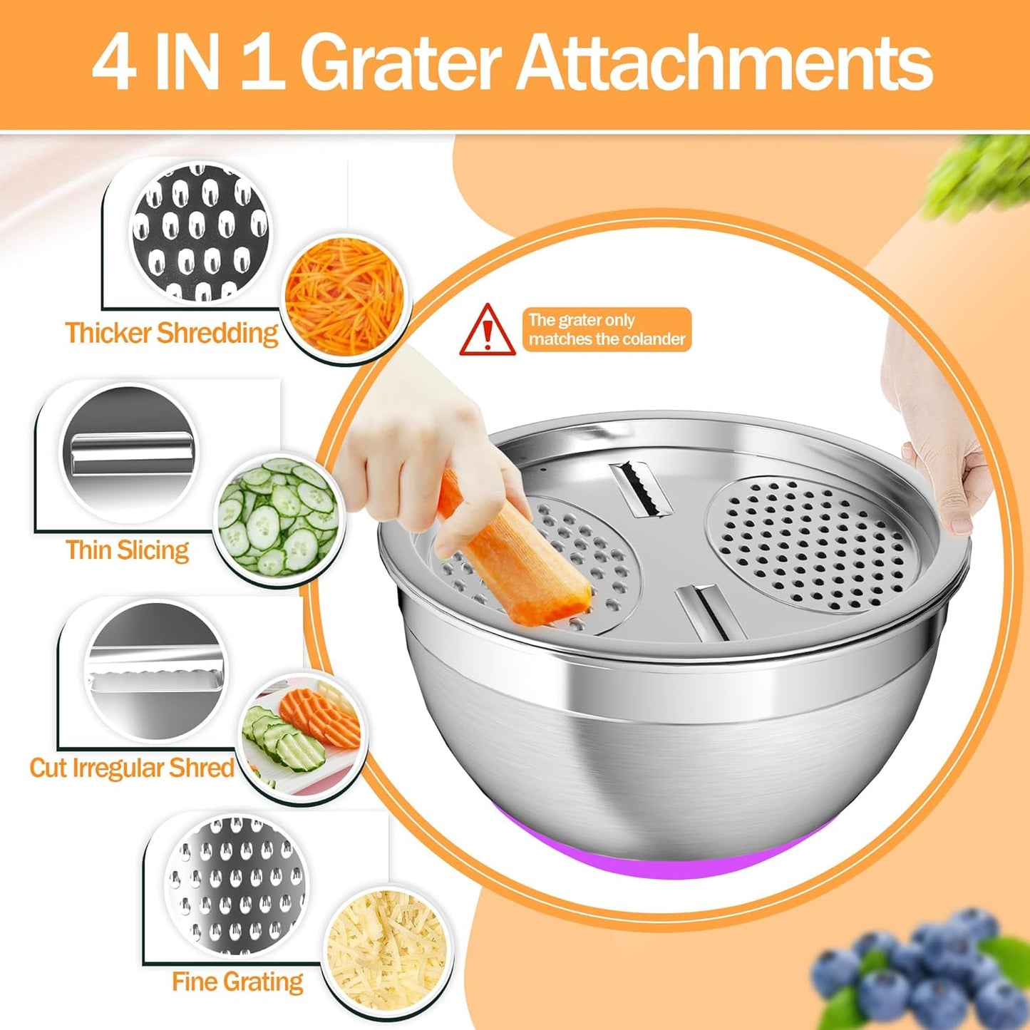 Nicdiet Mixing Bowls with Airtight Lids, Stainless Steel Mixing Bowl Set with 3 Metal Nesting Bowls, Colander & Grater, Non-Slip Bottoms, Size 1.5, 2.5, 5 QT, Great for Mixing & Serving, Khaki
