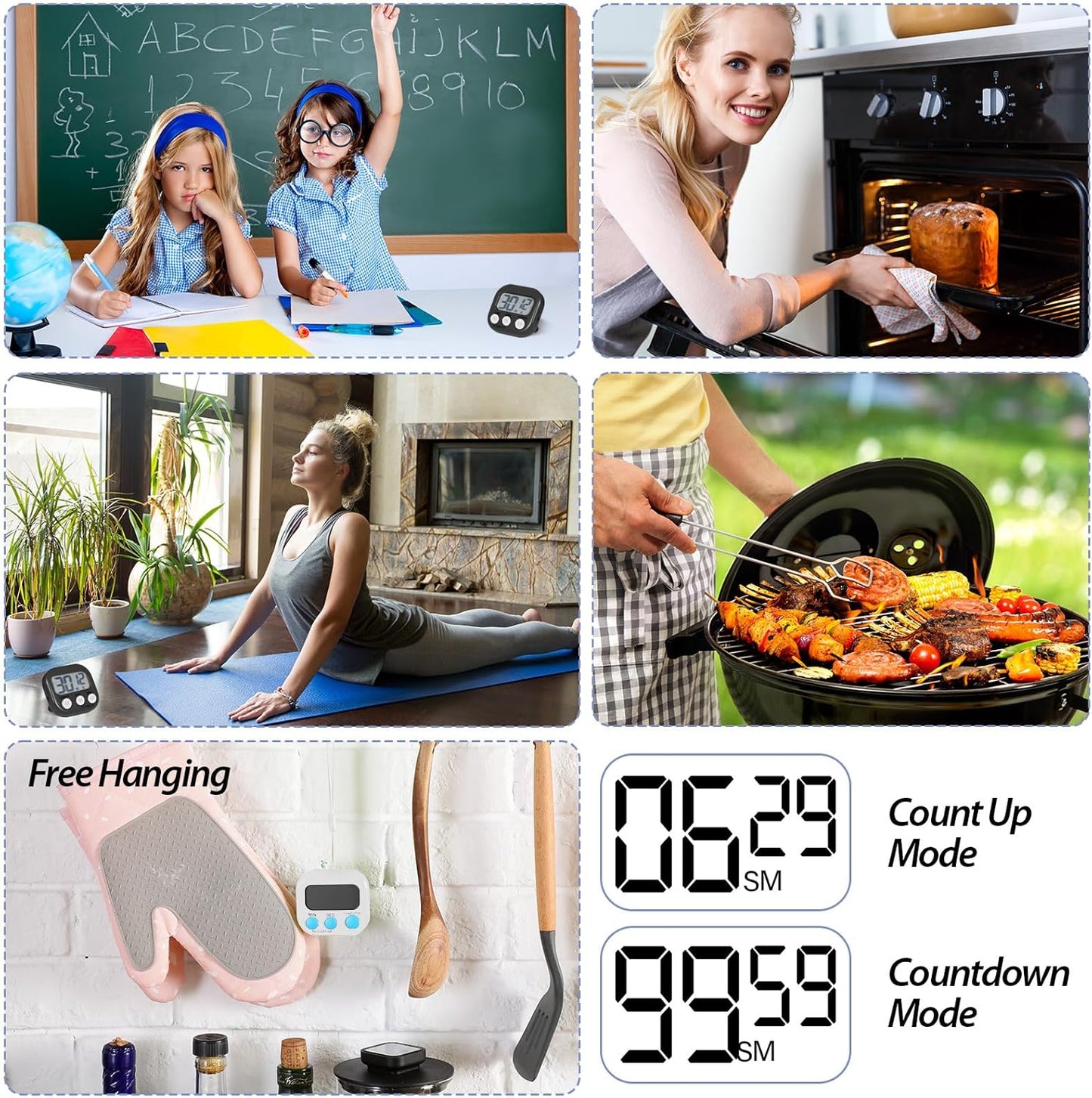 Weewooday 24 Pcs Small Digital Kitchen Timer Magnetic Back and Switch Minute Second Count up Countdown Big LCD Display Loud Alarm for Teacher Cooking Baking (Colorful)