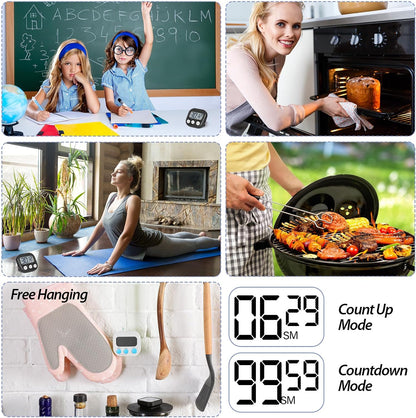 Weewooday 24 Pcs Small Digital Kitchen Timer Magnetic Back and Switch Minute Second Count up Countdown Big LCD Display Loud Alarm for Teacher Cooking Baking (Colorful)