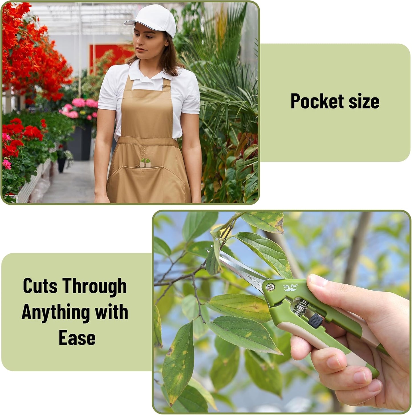 Mr. Pen- Gardening Scissors, 6.5 Inch, Green, Pruning Shears for Gardening with Straight Stainless Steel Blade, Plant Trimming Scissors, Garden shears, Garden Scissors, Gardening Shears, Hand Pruners
