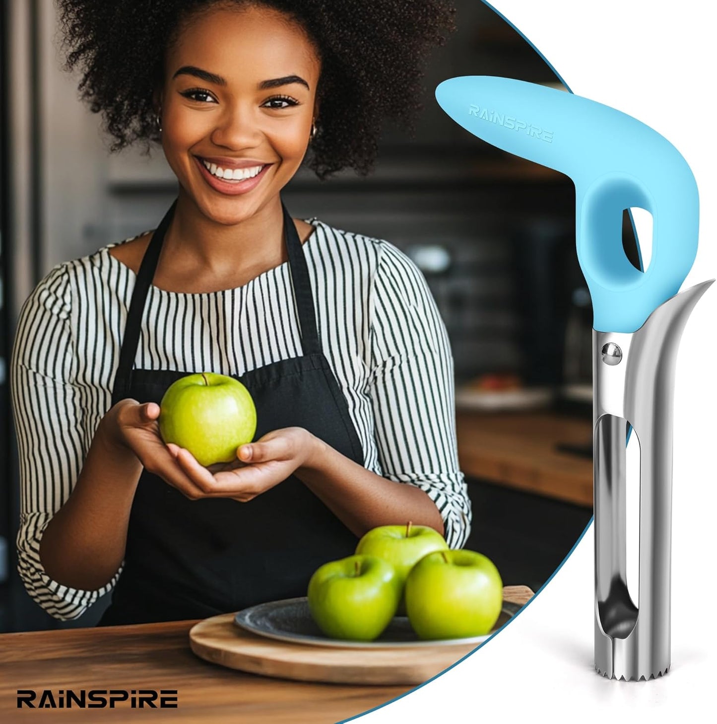 Rainspire Apple Corer Tool Kitchen Apple Core Remover Stainless Steel Comfortable Nonslip Handle, Dishwasher Safe, Red