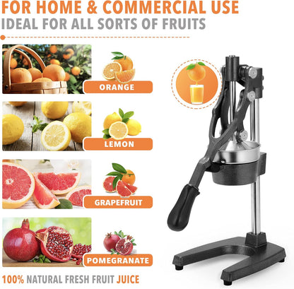 Commercial Heavy Duty Cast Iron Hand Press Manual Orange Citrus Lemon Lime Grapefruit Pomegranate Fruit Juice Squeezer Machine with Stainless Steel Cup