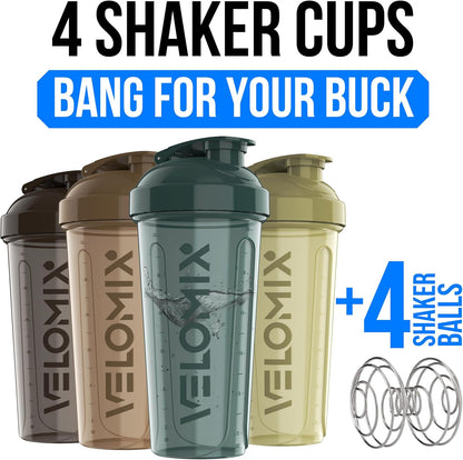 VELOMIX -4 PACK- 28 oz Protein Shaker Bottle for Protein Mixes - 4x Wire Whisk | Leak Proof Shaker Cups for Protein Shakes | Protein Shaker Bottle Pack | Protein Shake Cup (Burgundy Pack)