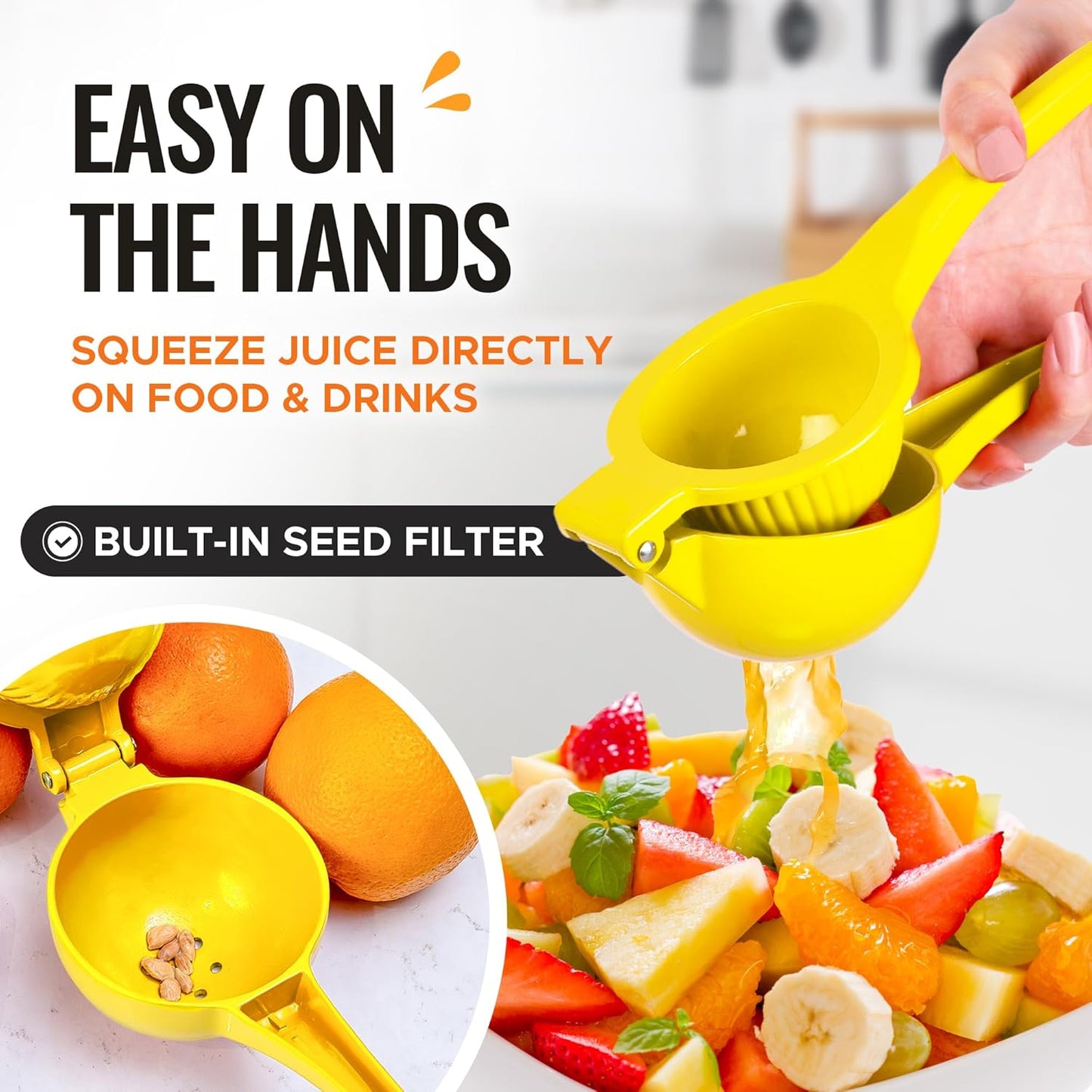 Zulay Kitchen Premium Metal Orange Squeezer – Heavy-Duty Manual Citrus Juicer for Maximum Juice Extraction – Ergonomic, Easy to Clean, Dishwasher Safe (Orange)