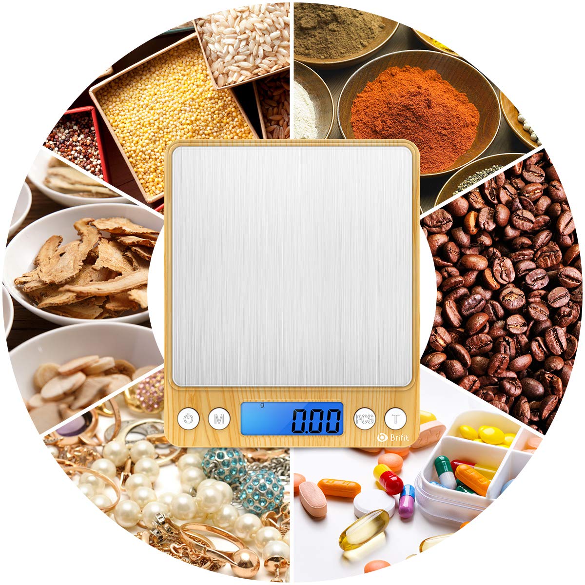 (Upgraded) AMIR Digital Kitchen Scale, 500g Mini Pocket Jewelry Scale, Food Scale, Coffee Scale, Back-Lit LCD Display, 2 Trays, 6 Units, Auto Off, Tare, PCS, Stainless Steel (Batteries Included)