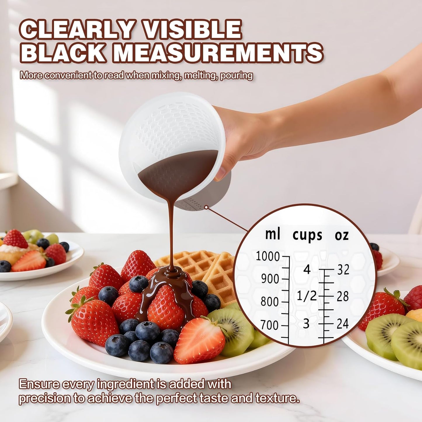 Silicone Measuring Cups Set 125ml + 250ml + 500ml for Cooking Reusable Baking Supplies Silicone Flexible Melting Measure Cup for Butter, Chocolate
