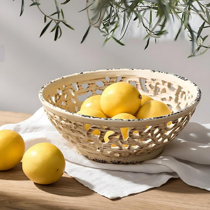 SIDUCAL Ceramic Fruit Bowl for Kitchen Counter,Decorative Fruit Basket with Holes, 10.43" Large Hollow Out Fruit Vegetable Holder Bowl for Table Decor, Gray