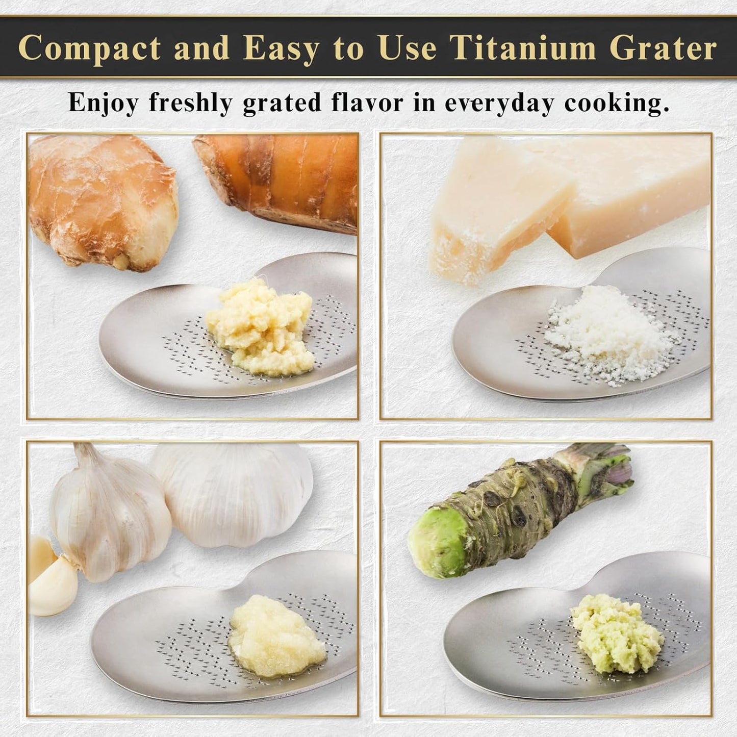 Wablade Japanese Titanium Grater – Made in Japan, 3.4 Inches Fine Grating Plate for Garlic, Ginger & Wasabi, Compact Precision Kitchen Tool Designed for Everyday Food Preparation