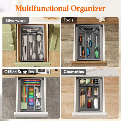 Lifewit Silverware Drawer Organizer Tray, Plastic Cutlery Storage for Kitchen, Flatware and Utensil Holder Divider for Spoons Forks Knives Tableware, 9.1 x 12.6", 5 Slots, Black