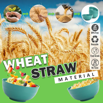 Wheat Straw Bowls Set with Lids, Unbreakable 40 OZ Cereal Bowls Set of 4, Salad Container for Lunch, Microwave & Dishwasher Safe Bowl Set for Kitchen, Picnic, RV, Camping, Multi
