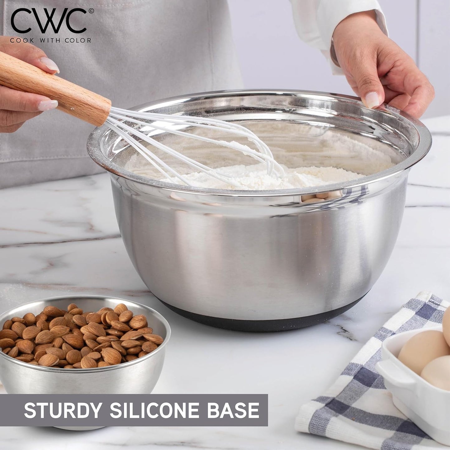 COOK WITH COLOR Stainless Steel Mixing Bowls Set with Lids - Nesting Bowls with Non-Slip Bottom, Silver, 14 Pieces