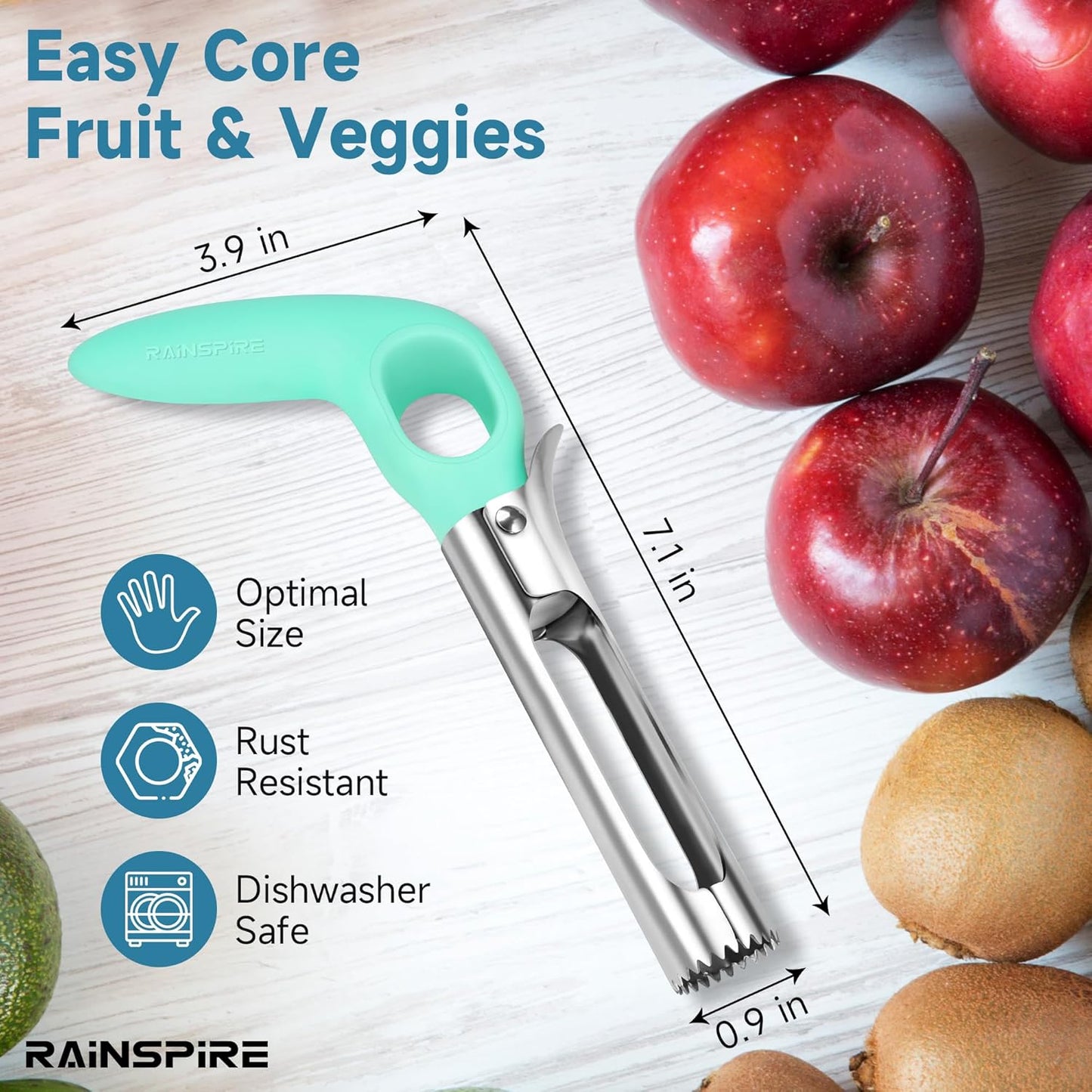 Rainspire Apple Corer Tool Kitchen Apple Core Remover Stainless Steel Comfortable Nonslip Handle, Dishwasher Safe, Red