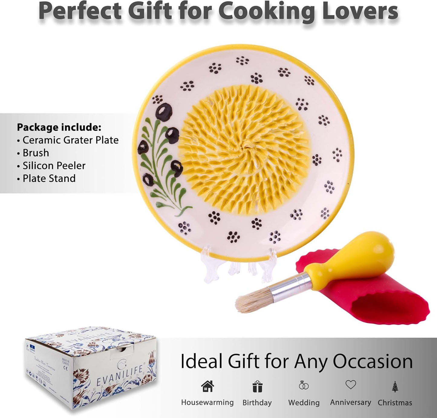 Handmade Ceramic Garlic Grater - 4 Pcs Garlic Press - Natural Ginger & Cheese Grinder - Decorative Mincer - Honey Yellow