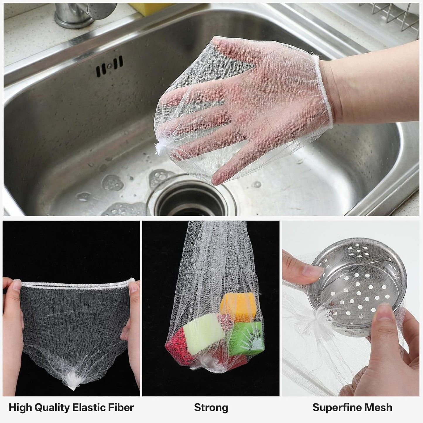 300 PCS Mesh Strainer Bags for Kitchen Sink Food Catcher, Disposable Mesh Sink Strainer Bags, Anti-Clogging Elastic Sinks Strainers Filter Meshbag, Sinks Trash Catcher Bag for Kitchen Leftovers Bath