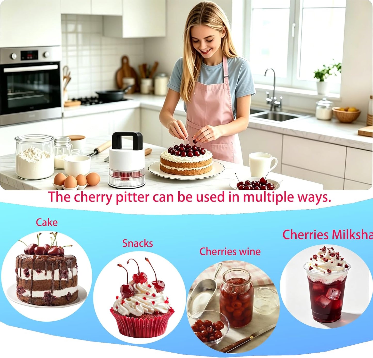 Cherry Pitter Multiple, Cherrys Pitter Corer Tool, Quick Portable Cherry Pitting Tool, Easy to Use for Making Cherry Jam - Pit 7 Cherries at Once, Saving Time & Effort-Dishwasher Safe