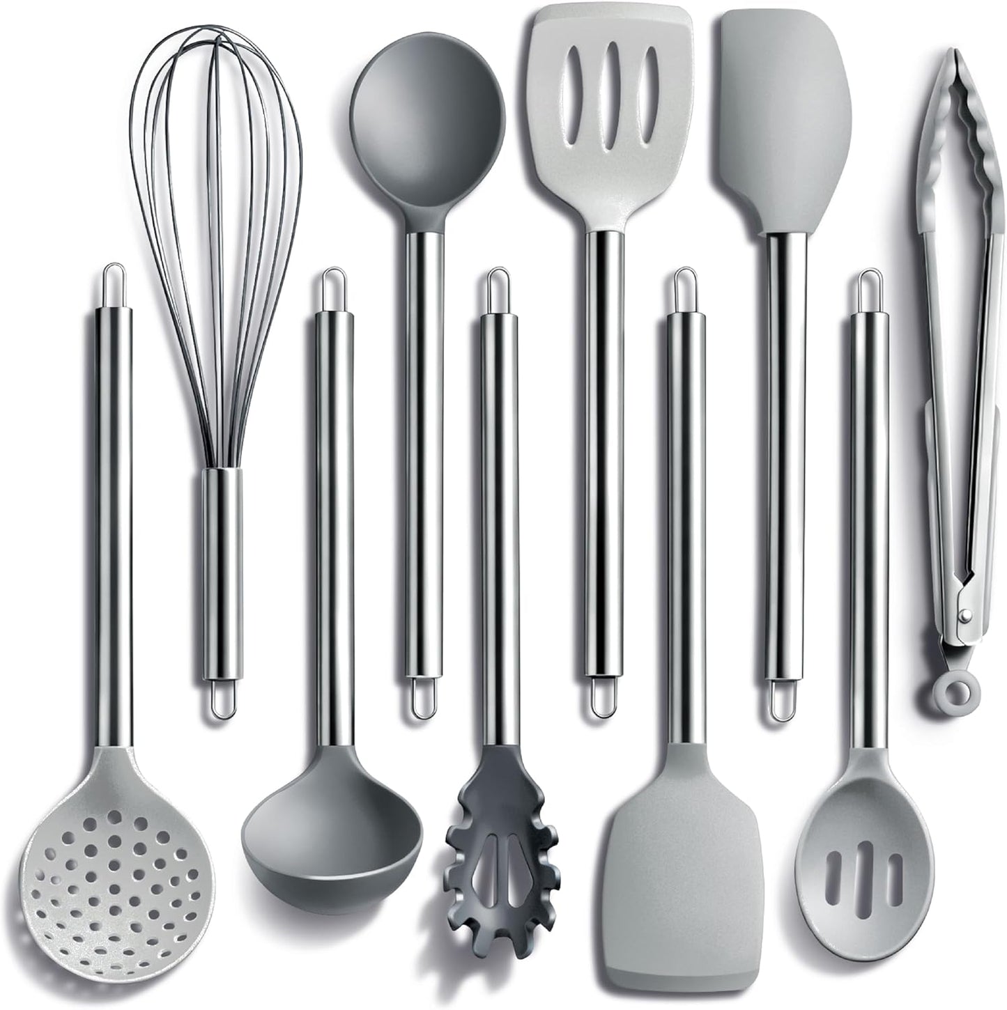 COOK WITH COLOR Silicone Cooking Utensils, Kitchen Utensil Set, Easy to Clean Silicone Kitchen Utensils, Cooking Utensils for Nonstick Cookware, Kitchen Gadgets Set, 10 Pieces, Green