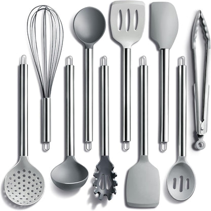 COOK WITH COLOR Silicone Cooking Utensils, Kitchen Utensil Set, Easy to Clean Silicone Kitchen Utensils, Cooking Utensils for Nonstick Cookware, Kitchen Gadgets Set, 10 Pieces, Green