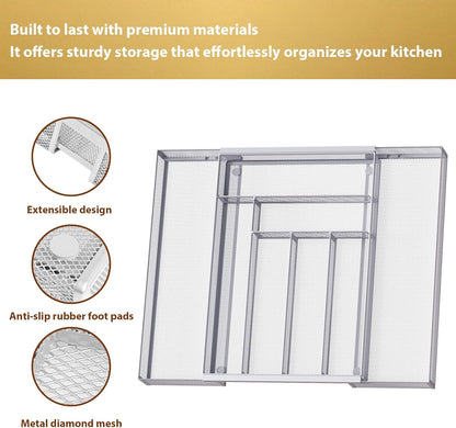 Sedegn Silverware Organizer Metal Mesh, Large Drawer Organizer, Utensil Cutlery Tray for kitchen drawers, Flatware Organizer with 6 Compartment, Black (11.3”*16“)