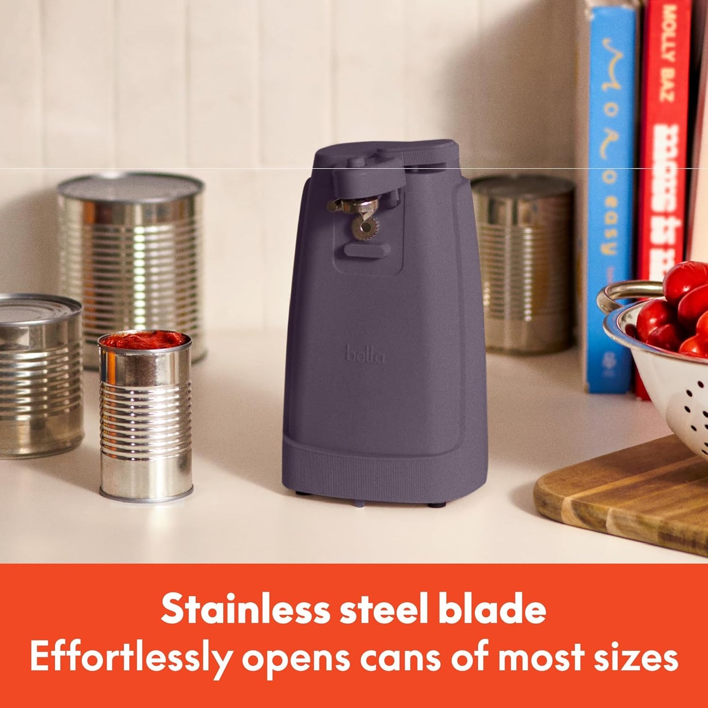 bella Electric Can Opener and Knife Sharpener, Removable Cutting Lever, Cord Storage, Stainless Steel Blade, Sage