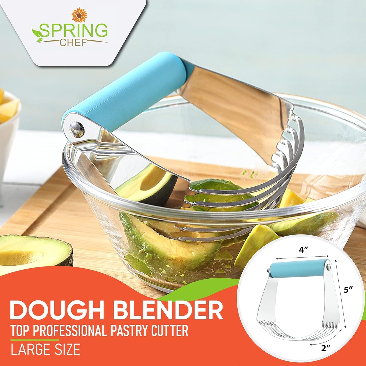 Spring Chef Dough Blender, Top Professional Pastry Cutter with Heavy Duty Stainless Steel Blades, Medium Size, Black