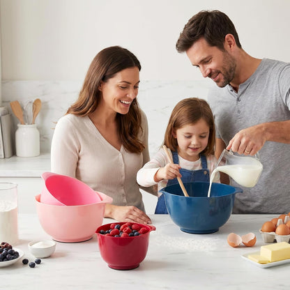 BoxedHome Green Ombre Nesting Plastic Mixing Bowl Set With Pour Spout, Microwave and Dishwasher Safe, BPA free Non-Slip Base, Set of 4 Size 1.7, 2.5, 3.5 and 4.5qt, Great for Prepping, Baking, Cooking