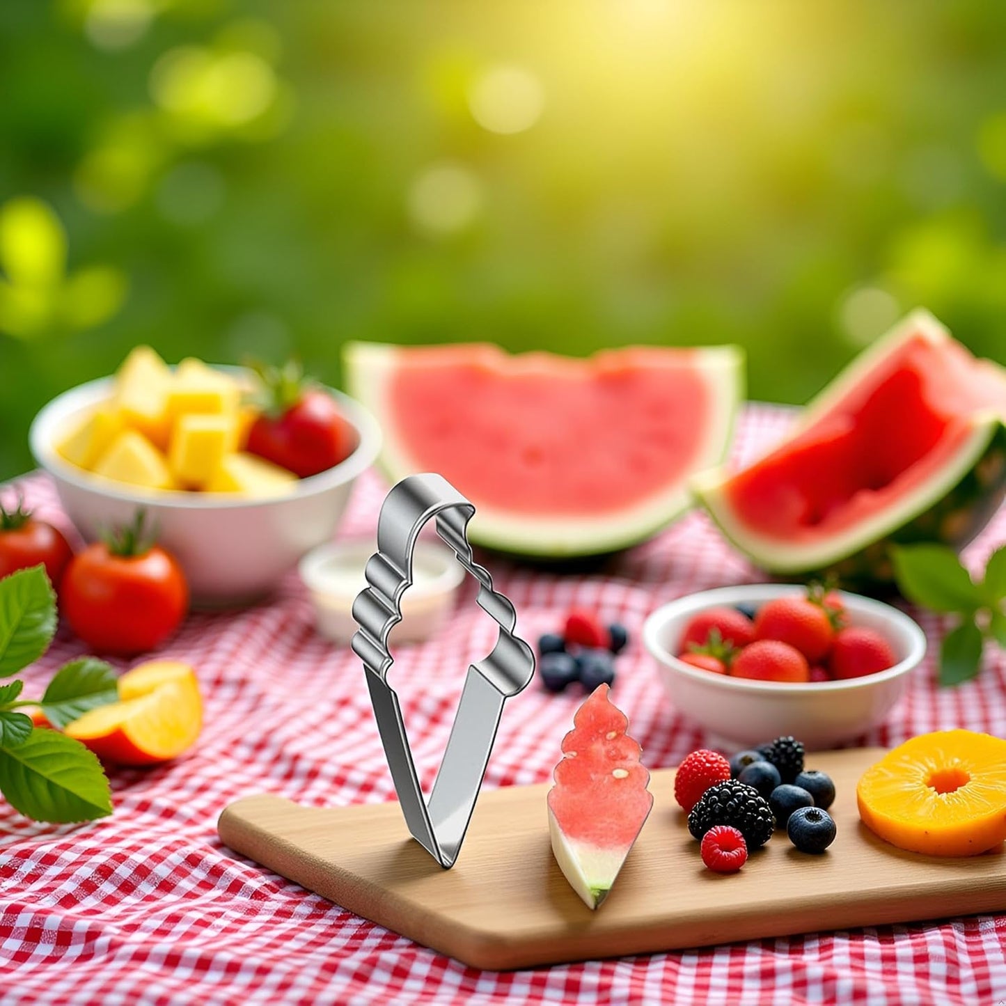 Silver Fruit Watermelon Cutting Molds,Creative Kitchen Gadgets, Stainless Steel Popsicle Cookie Cutter, Ice Cream Shape Watermelon Slicer,Watermelon Popsicle Mold, Melon Cutter Mould Melon Ballers
