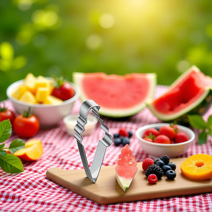 Silver Fruit Watermelon Cutting Molds,Creative Kitchen Gadgets, Stainless Steel Popsicle Cookie Cutter, Ice Cream Shape Watermelon Slicer,Watermelon Popsicle Mold, Melon Cutter Mould Melon Ballers
