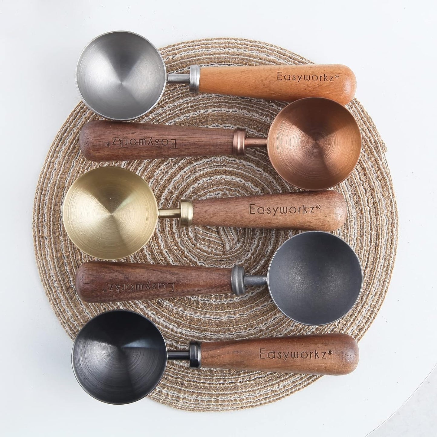 Easyworkz Retro Stainless Steel Coffee Spoon With Black Walnut Handle,10g - Measuring Spoon (Brushed gold)
