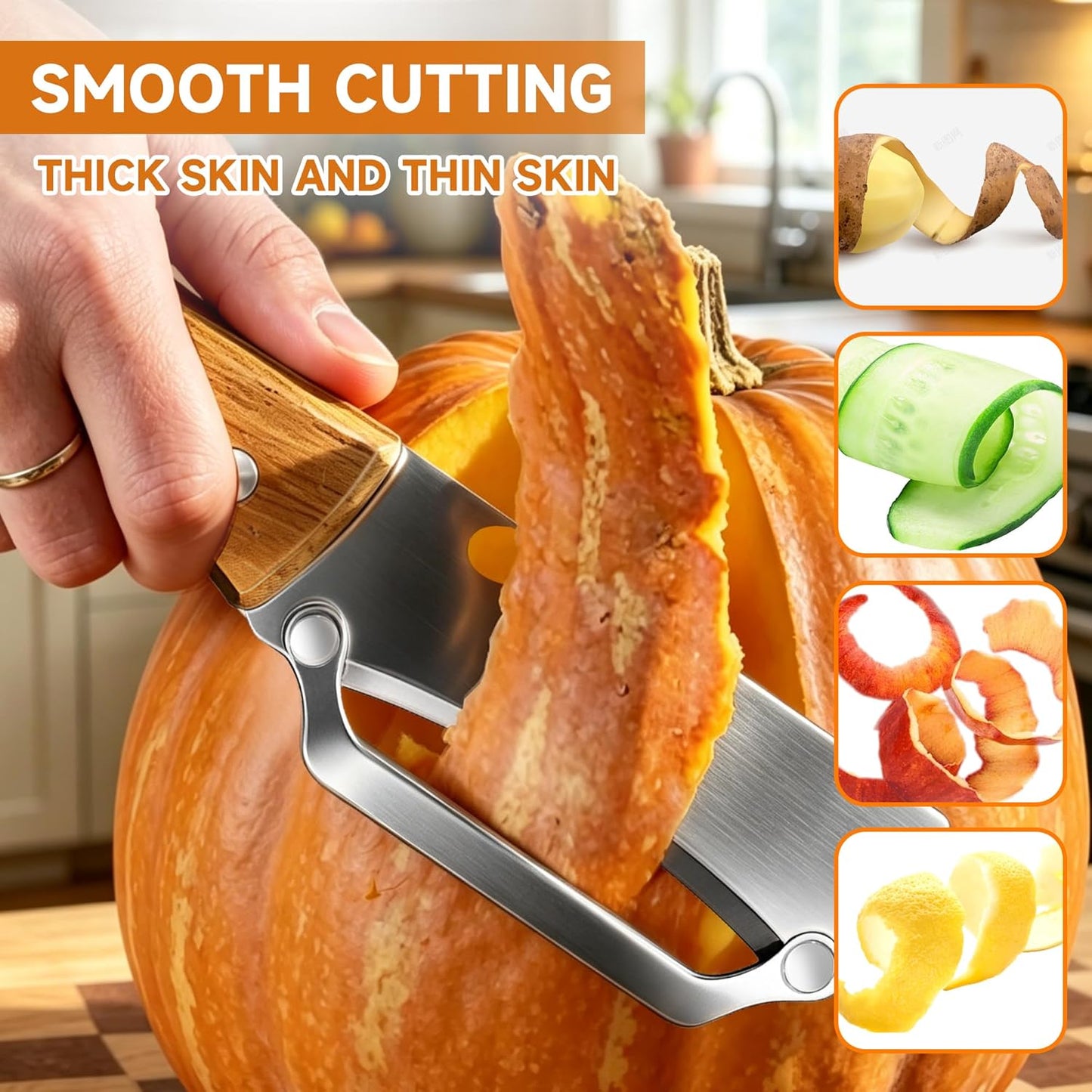 2026 Multi-Functional Vegetable Peeler, Premium Vegetable Peeler with Wooden Handle and Bottle Opener, Stainless Steel Blade Kitchen Tool for Vegetables Fruit Apple Potato Pumpkin
