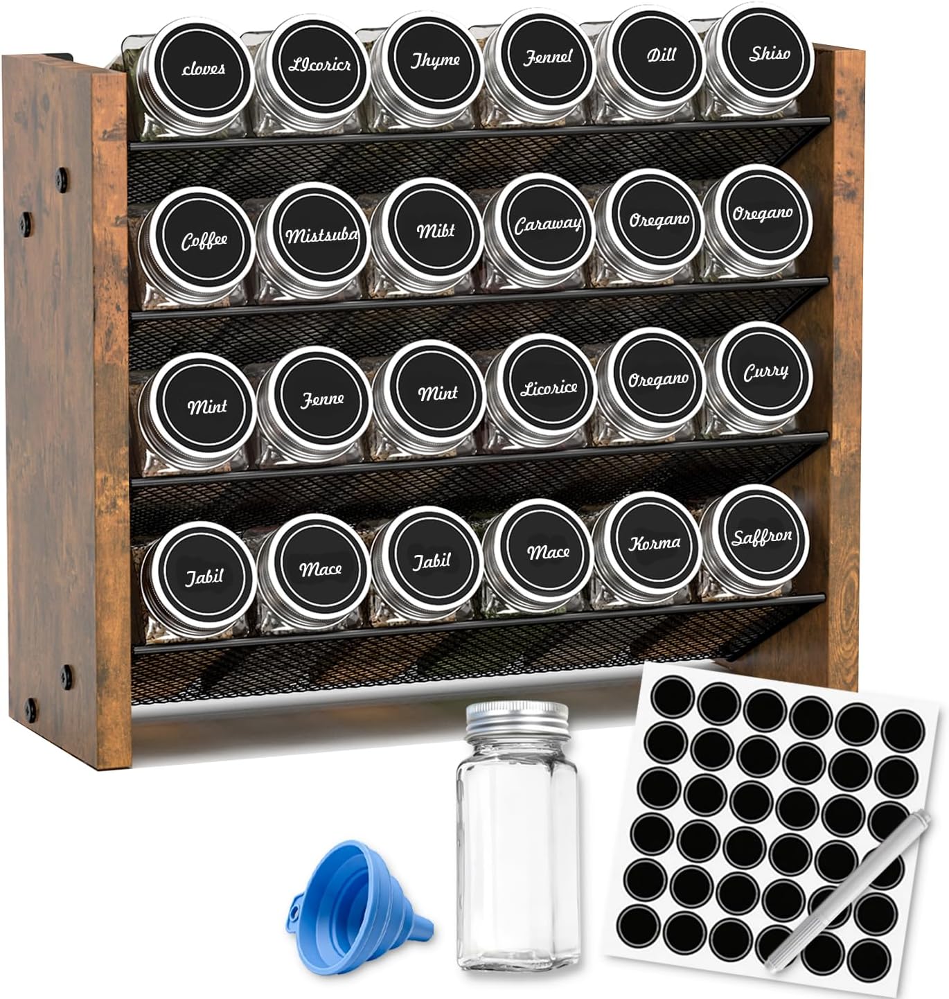 NESAPTO Spice Rack Organizer for Cabinet, Wood 4-Tier Vertical Seasoning Organizer, Wall Mount or Countertop Spice Shelf, Holds 28 Jars (No Jars Included), 14" W x 9.4" H