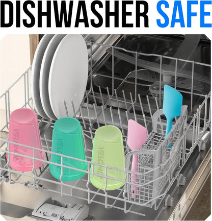 VELOMIX -4 PACK- 20 oz Protein Shaker Bottle for Protein Mixes - 4x Wire Whisk | Leak Proof Shaker Cups for Protein Shakes | Stackable Protein Shaker Bottle Pack | Dishwasher Safe (Blue Mirage)