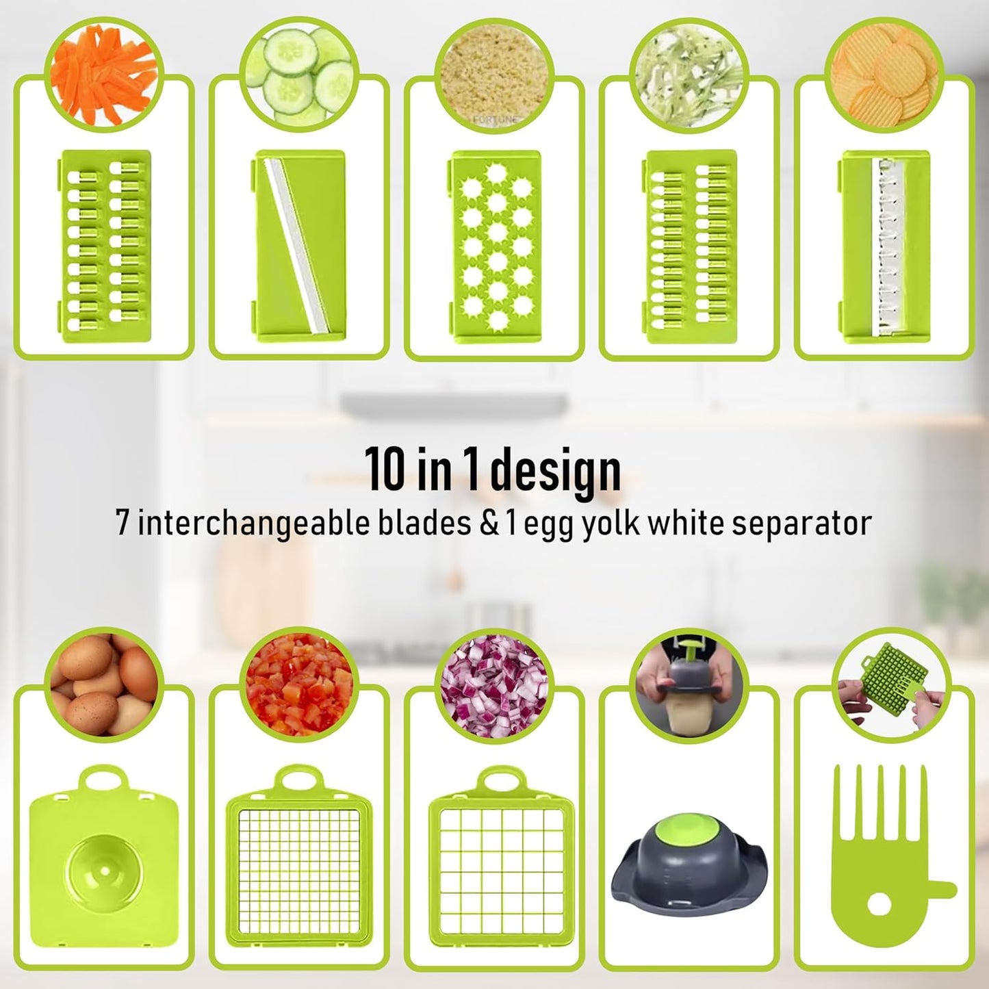 Vegetable Chopper with Container - Pro 12 in 1 Mandoline Slicer - Multifunctional Vegetable Dicer with Top Handle, Drain Basket, Egg Separator & 8 Versatile Blades - Manual Veggie Cutter for Kitchen