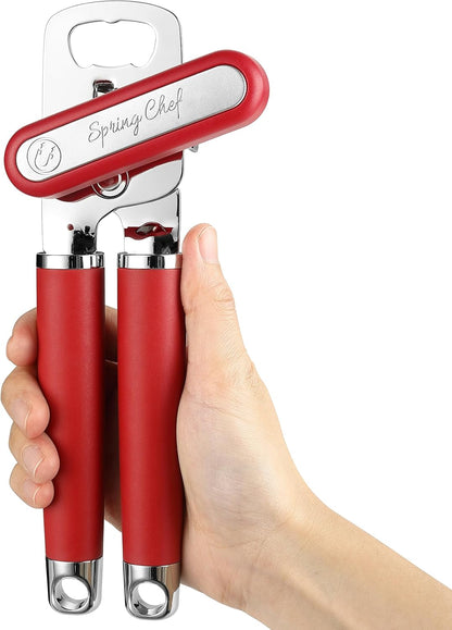 Spring Chef Stainless Steel Can Opener - Manual with Soft Grip Handles, Easy Turn, Heavy Duty Hand Can Openers for Seniors with Smooth Edge - Magnetic Lid Remover - Black